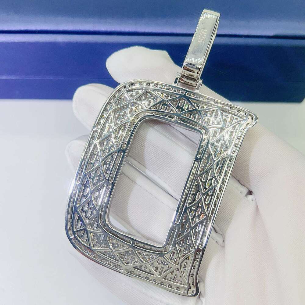 Hiphop Bling d Color Baguette Moissanite Diamonds 925 Silver Big Initial Letter Necklace