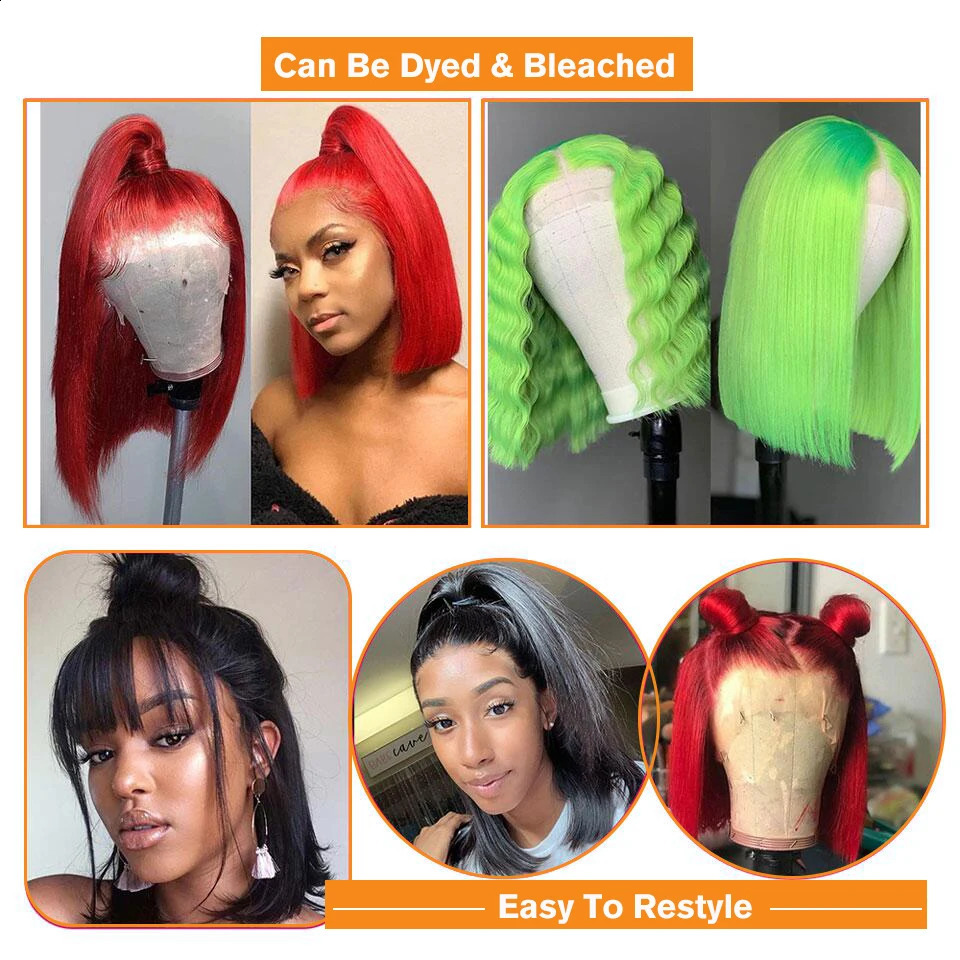 Brazilian 134 Lace Front Wig Short Human Hair Wigs Remy 44 Bob Straight for Women Swiss QT 240715