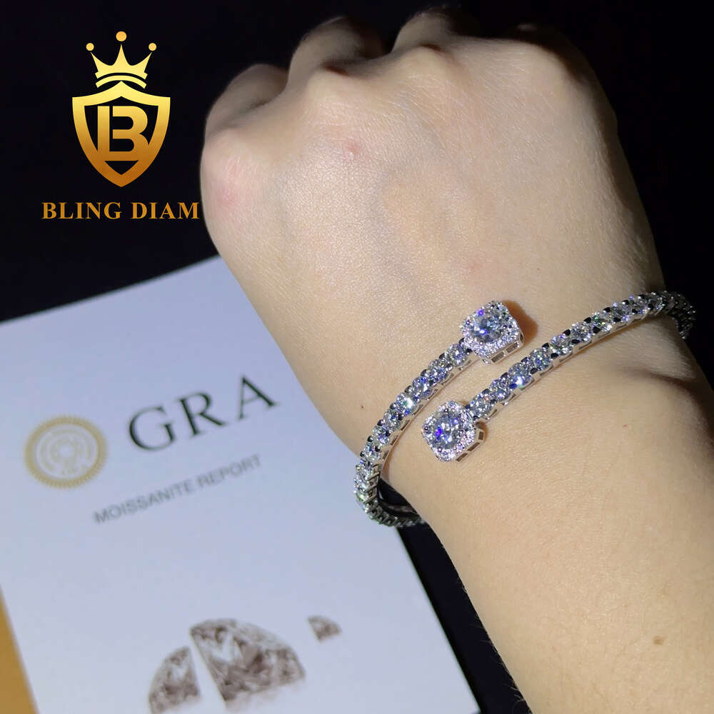 Rapper Jewelry Custom 4mm Bangle Moissanite Dia Fashion Design Iced Cuban k Tennis Bracelet Open