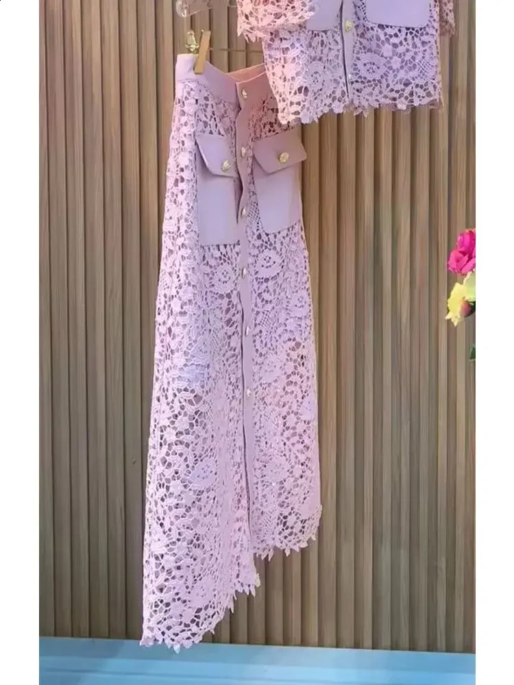 Temperament Office Lady Work Blouse Hollowed Out Shirt Short Sleeve Shirts Pink Pencil Skirts 2 Piece Sets Womens Outfits A Line 240727