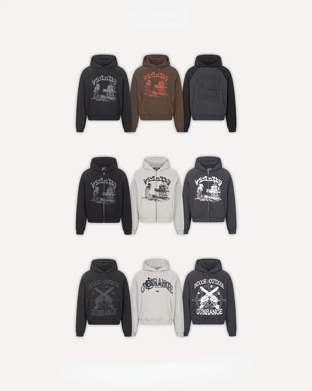 Y2k Black Retro Akimbo Shooting House Print Pattern Men Hoodie VICINITY Fashion Zip Up Hoodies Harajuku Street Sweatshirt 240722