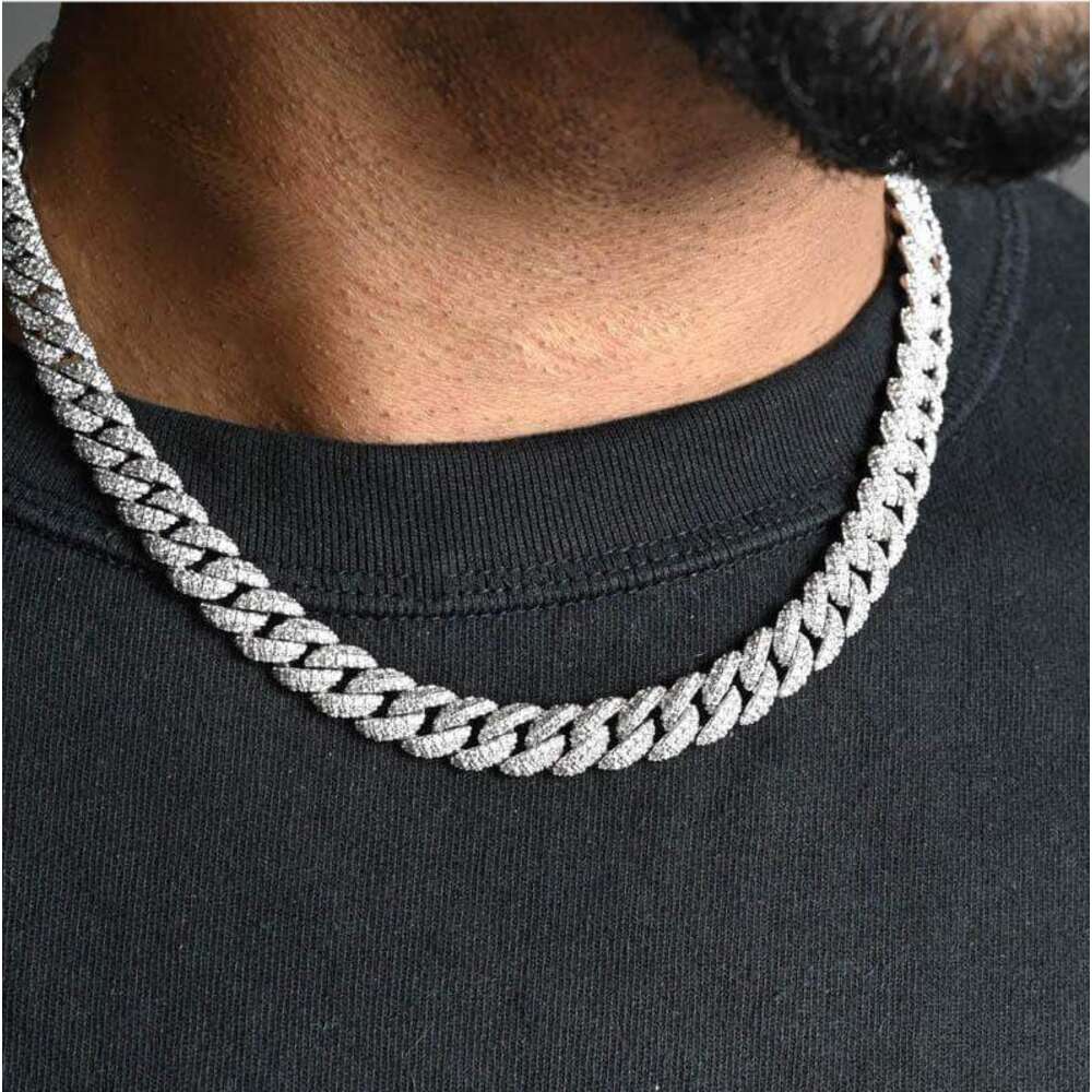 Custom Sterling 925 Silver Hip Hop 20mm Cuban Chain Moissanite Diamond Iced Out Necklace