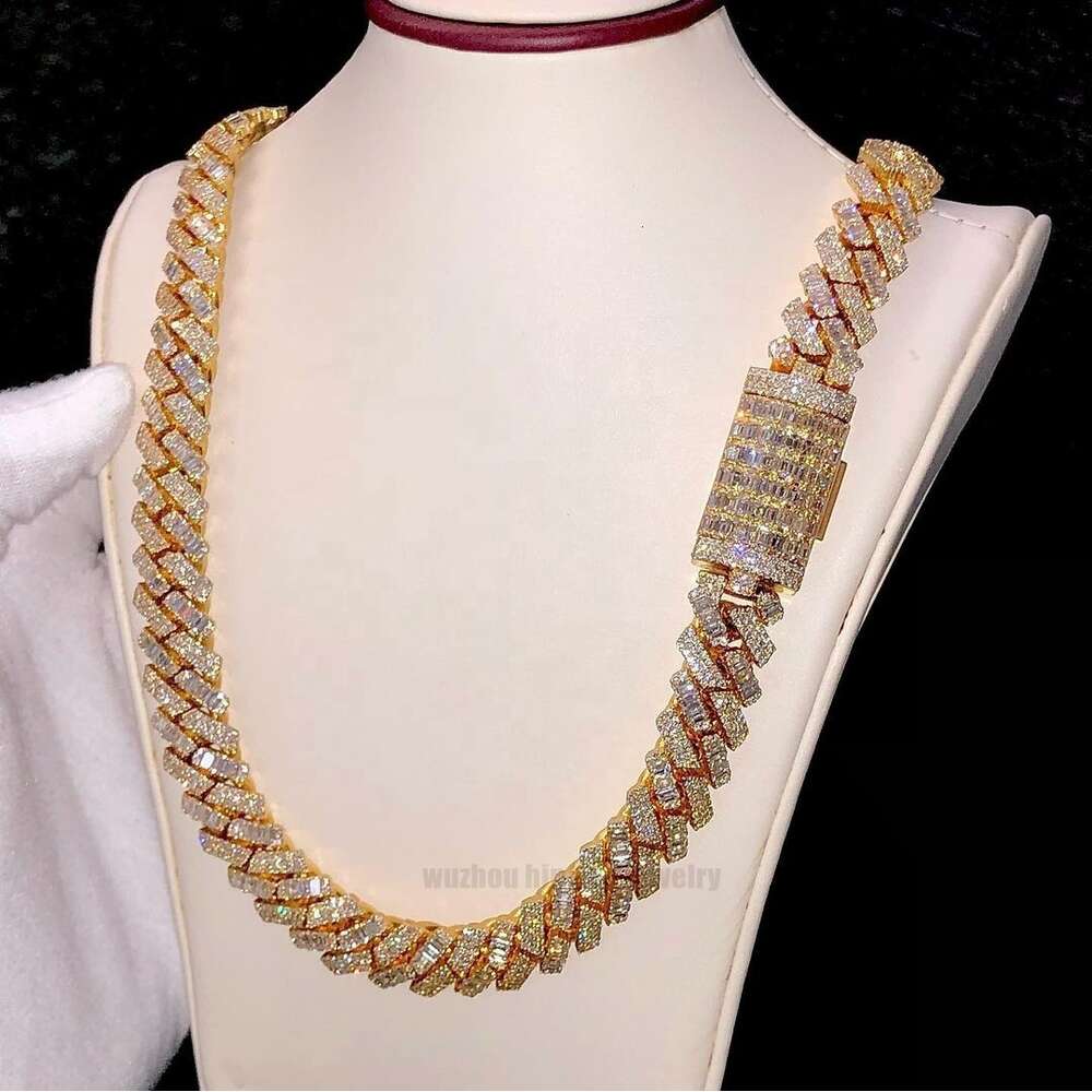 Hiphop Chain 10mm Gold Plated Gra Certified Baguette Round Iced Out Moissanite Miami Cuban Necklace Free door-to-door delivery