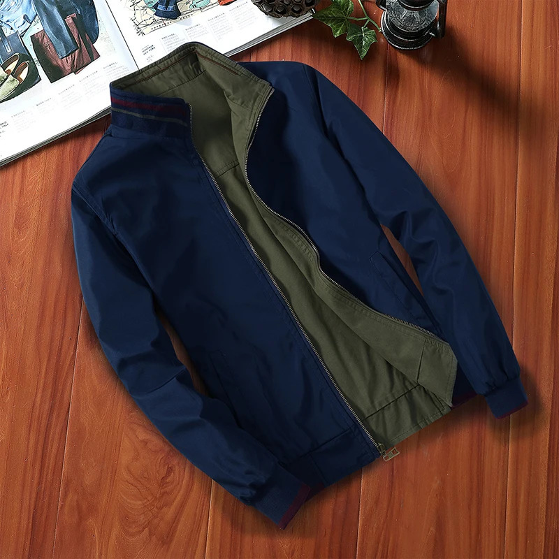 Mens windproof cotton zipper jacket mens baseball pilot bomber casual slim fit solid doublesided wearresistant autumn 240812