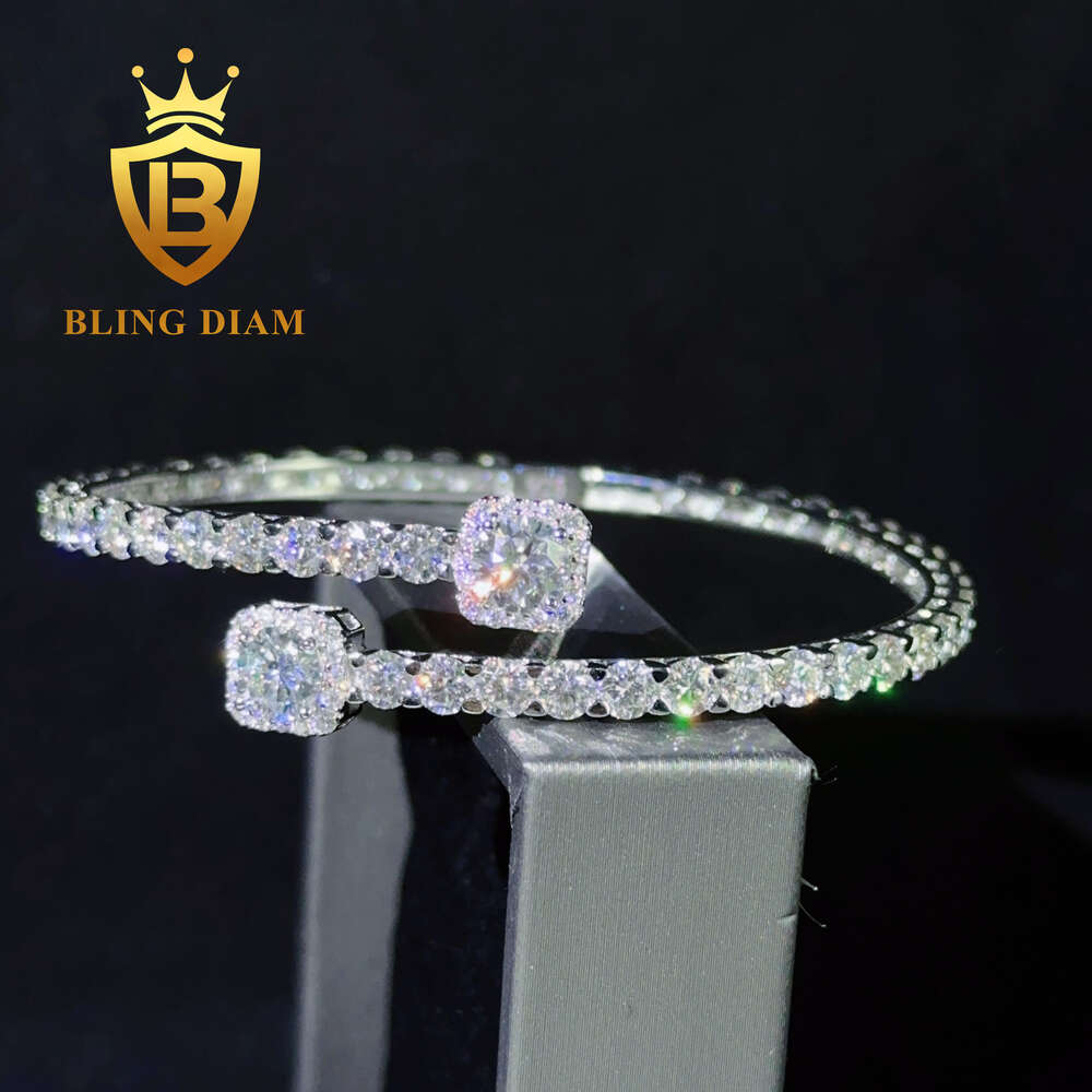 Rapper Jewelry Custom 4mm Bangle Moissanite Dia Fashion Design Iced Cuban k Tennis Bracelet Open