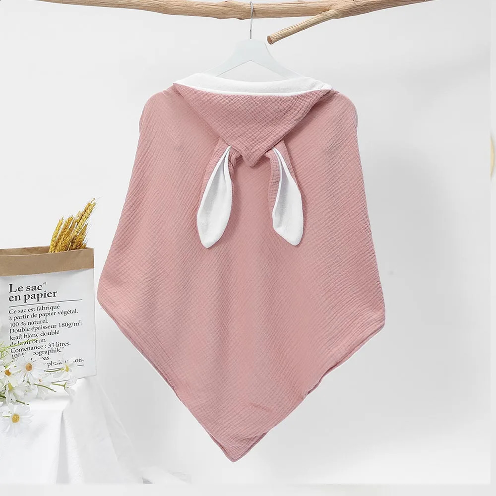 Personalized Name Baby Bath Towel Pure Cotton Double Layer Gauze Baby Cloak Rabbit Ear Towel Boys and Girls Hooded Bathrobe 240712