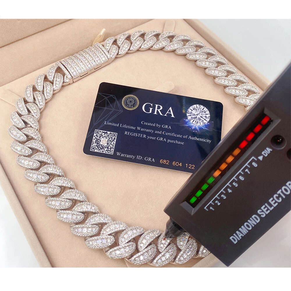 Redleaf Hip Hop 10mm Round Brilliant Cut Moissanite Cuban Link Chain 925 Silver Full Diamond Cuban Necklace