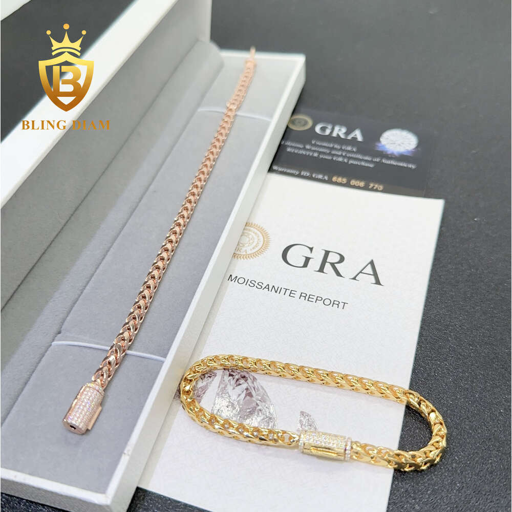 4mm 925 Sterling Silver Twist Rope Design Vvs Moissanite Iced Out Hip Hop Cuban Link Bracelet