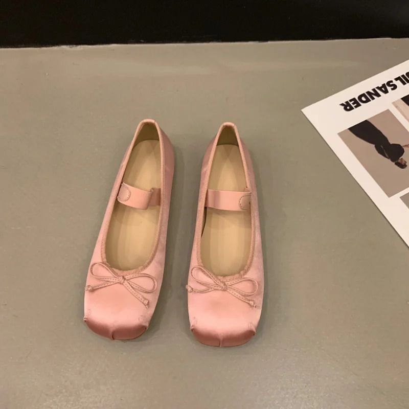Flats Fashion Classic Silk Ballet Womens Spring Vintage Satin Sier Mary Jane Women Elegant Valentine Shoes 240717