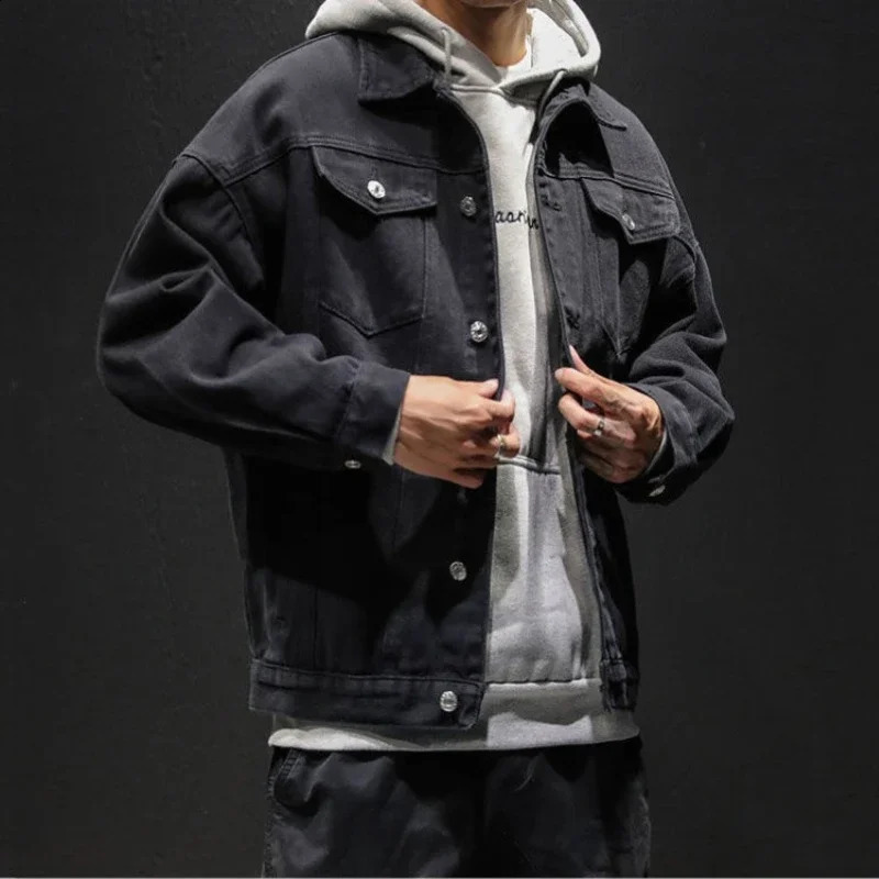 Mens Denim Jacket Autumn Male Jean Coats Black Cargo Big Size Menswear Korea High Quality Trendy Large Fast Delvery Outwear Y2k 240802