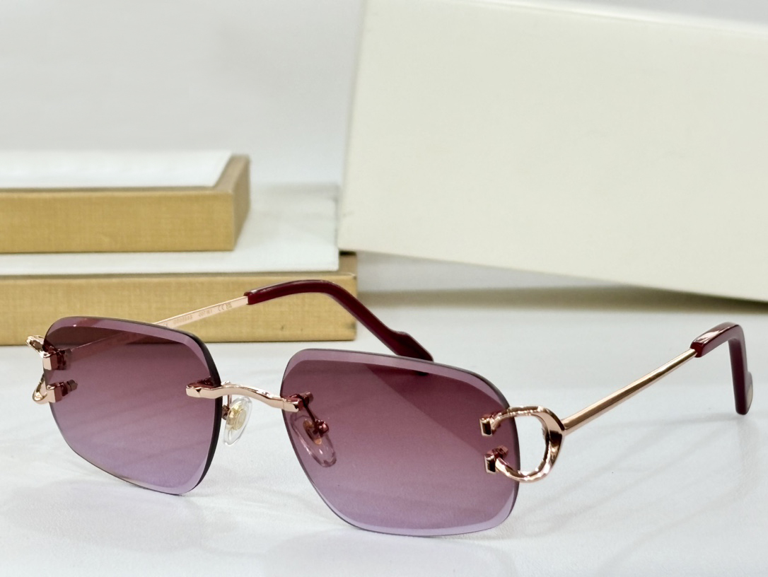 Vintage Rimless Pilot Sunglasses for Men Women Stylish Glasses Gold Purple Summer Sunnies UV400 Eye Protection with Case