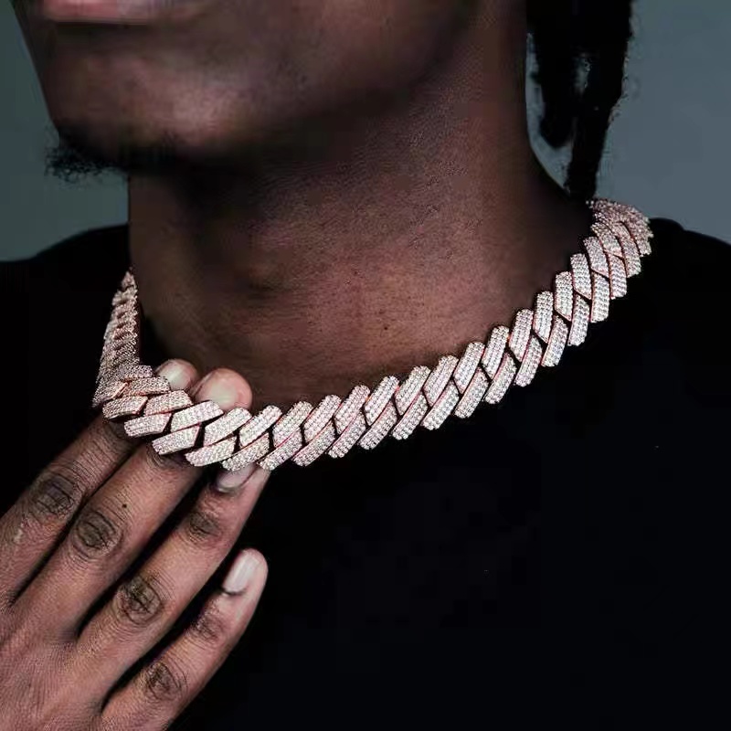 Moissanite Cuban k Chain 20mm 3 rows Pendant necklaces lced out Pass Dia Tester Sterg Sier Necklace