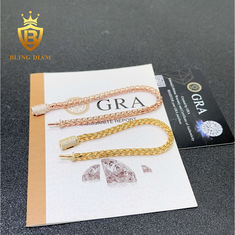4mm 925 Sterling Silver Twist Rope Design Vvs Moissanite Iced Out Hip Hop Cuban Link Bracelet
