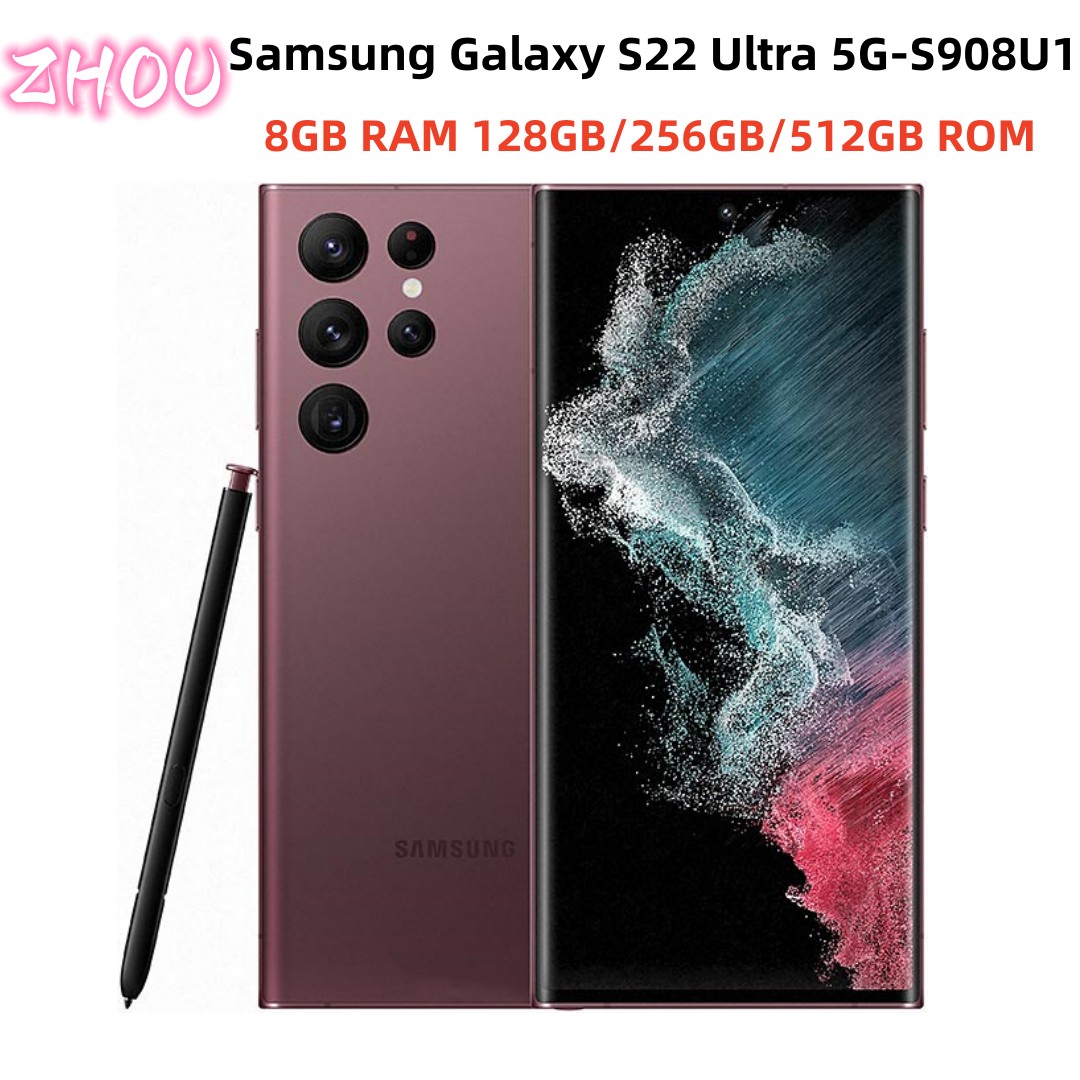 Refurbished Samsung Galaxy S22 Ultra 5G S908U1 Original Unlocked Cell Phone 6.8 inches; Octa Core 8GB RAM 128GB/256GB ROM 108 MP&12MP Snapdragon 8 Gen 1 (4 nm) NFC