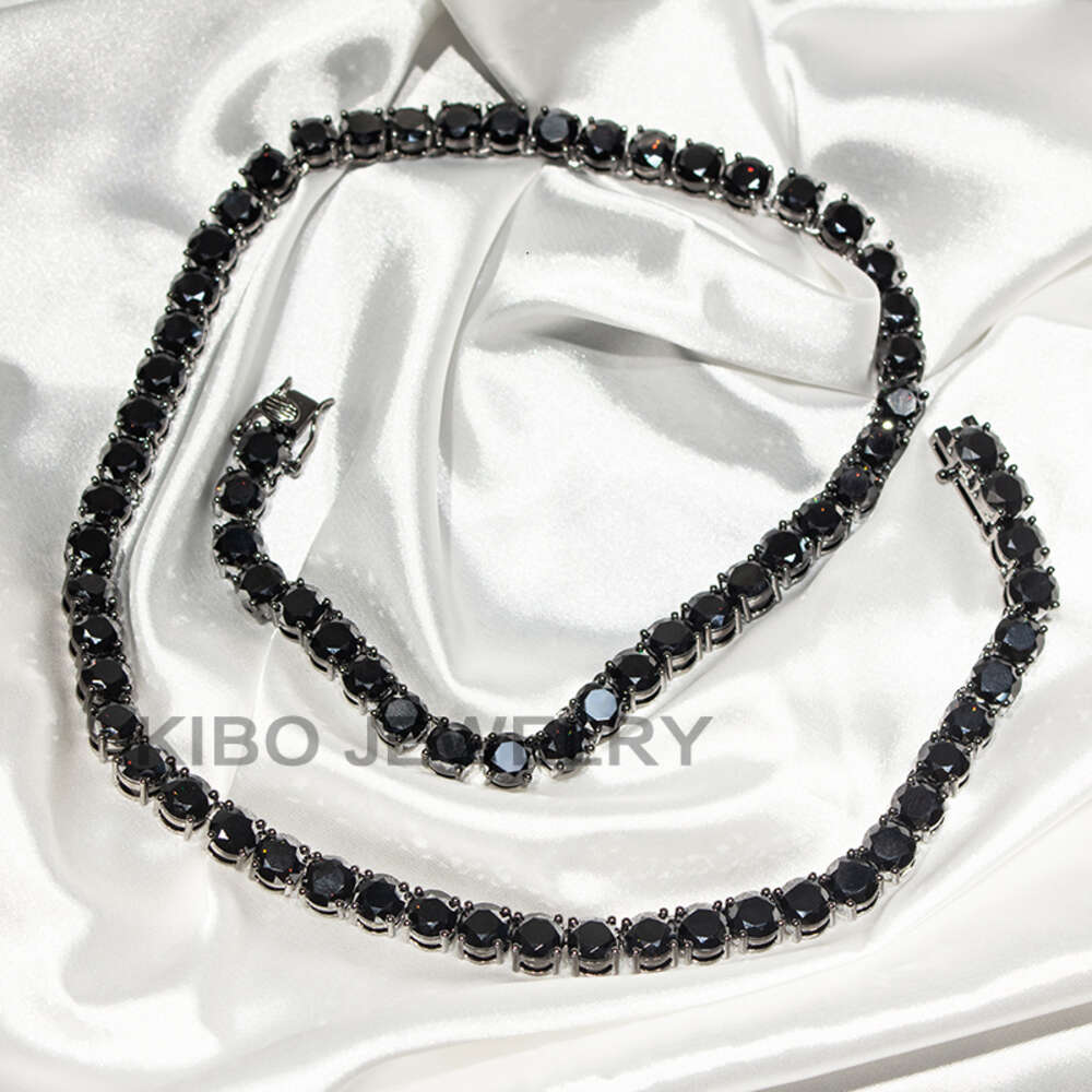 Coutom 4mm 6mm 8mm Iced Out Tennis Chain Necklace 925 Sterling Silver Diamond Black Moissanite Tennis Chain