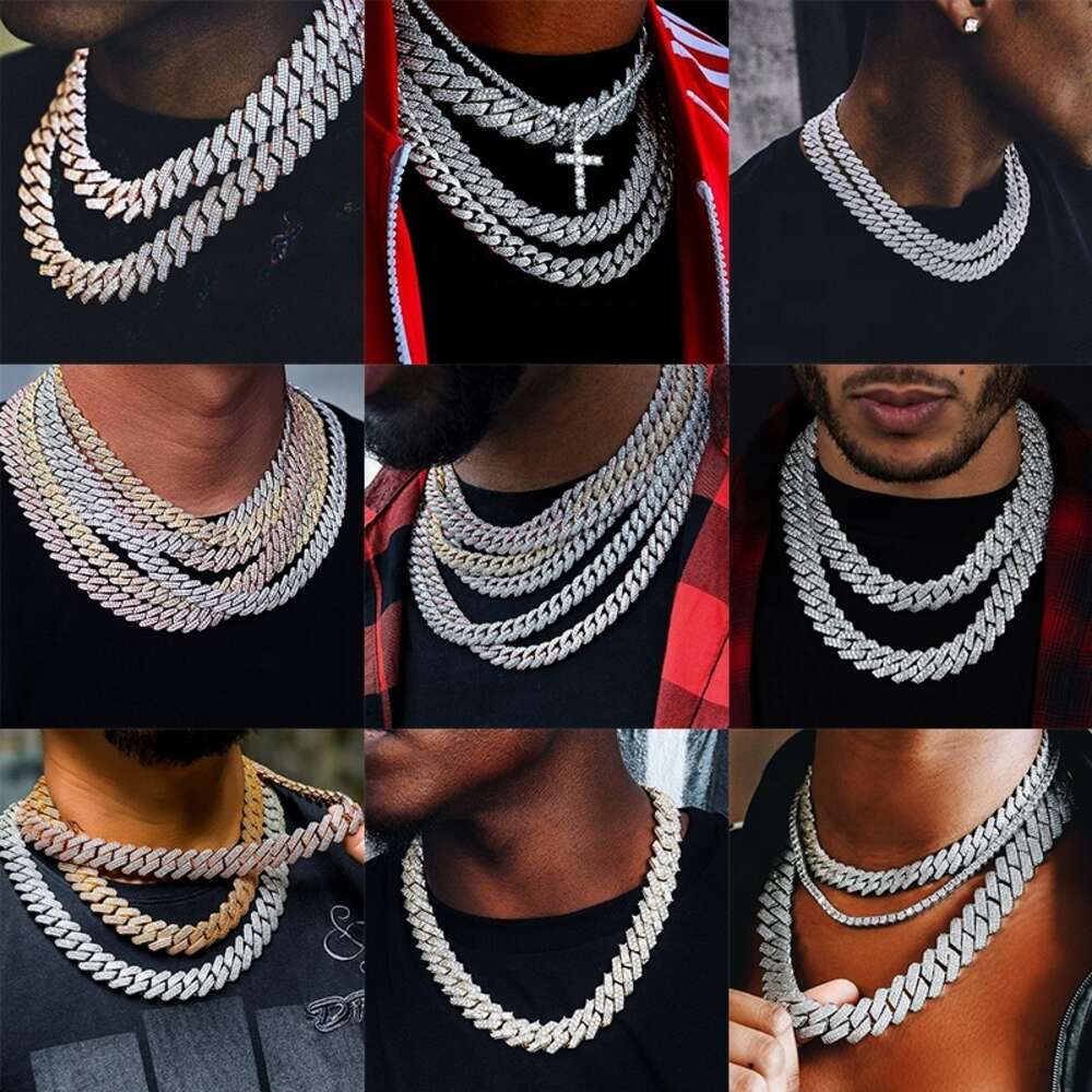 Rose Gold 24mm 5 Rows Vvs Moissanite Diamonds Pass Tester Sterling Silver Miami Cuban Chain Moissanite Necklace