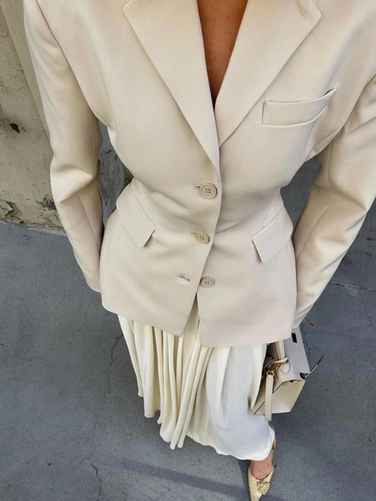 TWOTWINSTYLE Solid Chic Two Pieces Sets For Women Lapel Long Sleeve Blazer High Waist Spliced Pleasted Skirt Elegant Set Female 240727