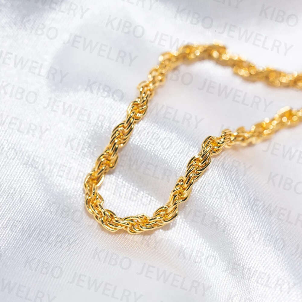 Wholesale Pure Gold Filled Real Solid 24k Solid Gold for Men Simple Style Rope Link Chains for Mens Hip Hop Necklace