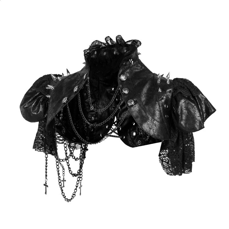 Red Leather Black Lace Rivets Chains y2k Vintage Jacket Steampunk Costume Women Gothic Clothing Rock Rave Coat Cool Streetwear 240723