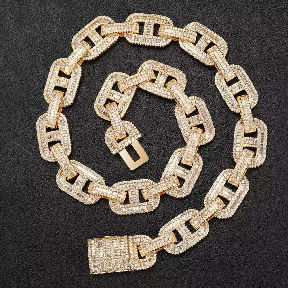 Hip Hop Rapper Cuban Chain 22mm Two Tone Baguette Moissanites Ice Out Men Cuban Chain Link Necklace