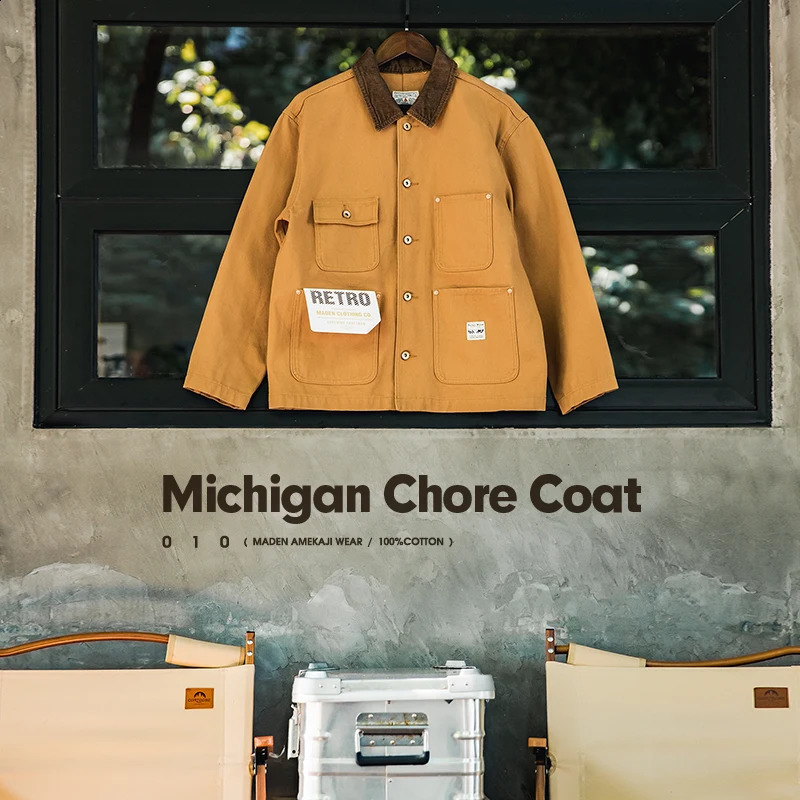 Maden Vintage Heavyweight Michigan Chore Coat MultiPocket Lapel Canvas Hunting Jackets Mens Autumn Amekaji Loose Outwear w240824