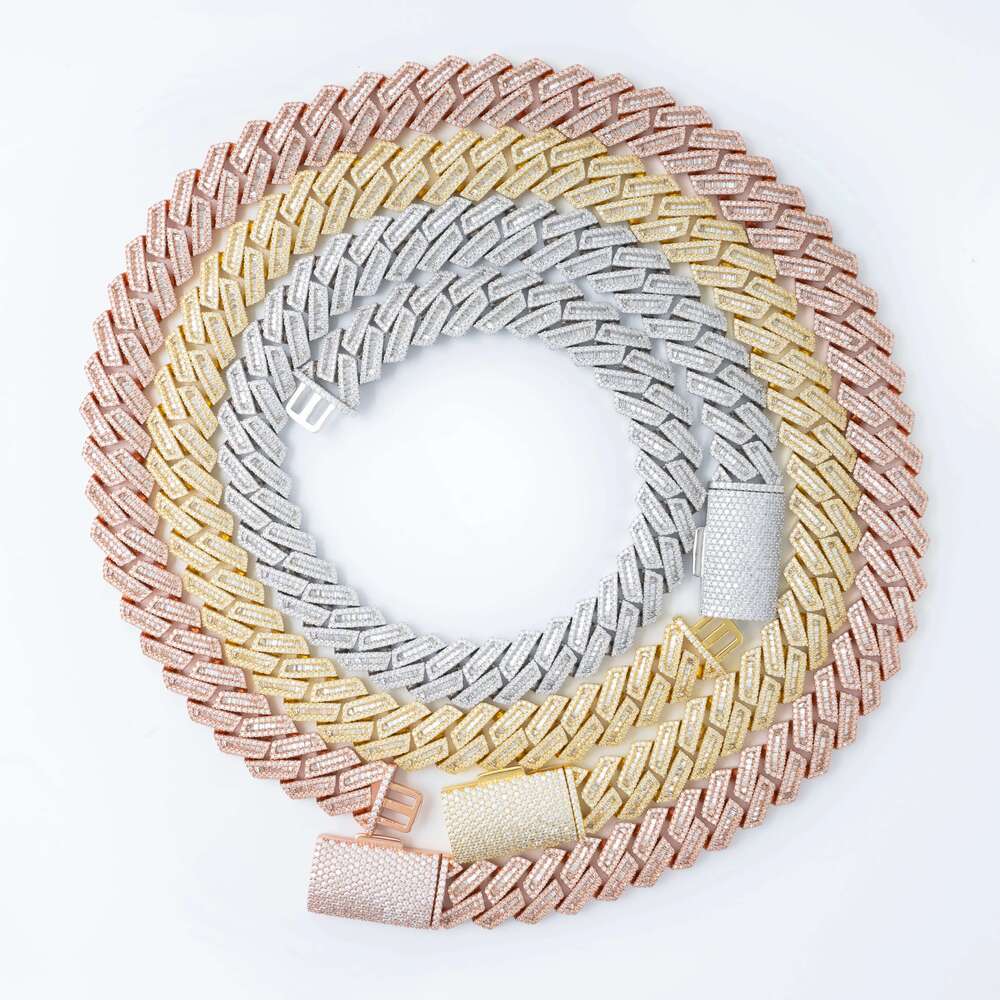 20mm VVS moissanite cuban link chain hip hop Fine jewelry Baguette dia Men necklace Sterling Sier Fully