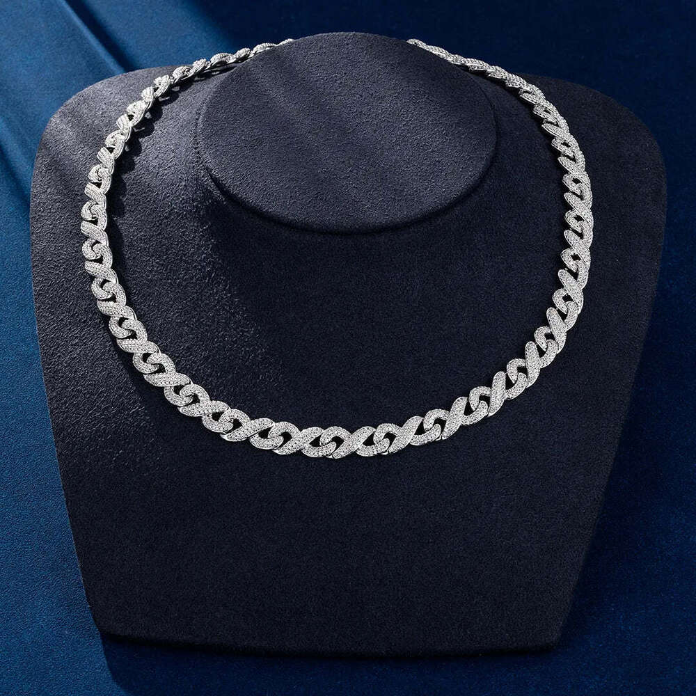 Fashion Design Wide Iced Out Moissanite Diamond Silver Cuban Link Chain Necklace Available at Wholesale Price