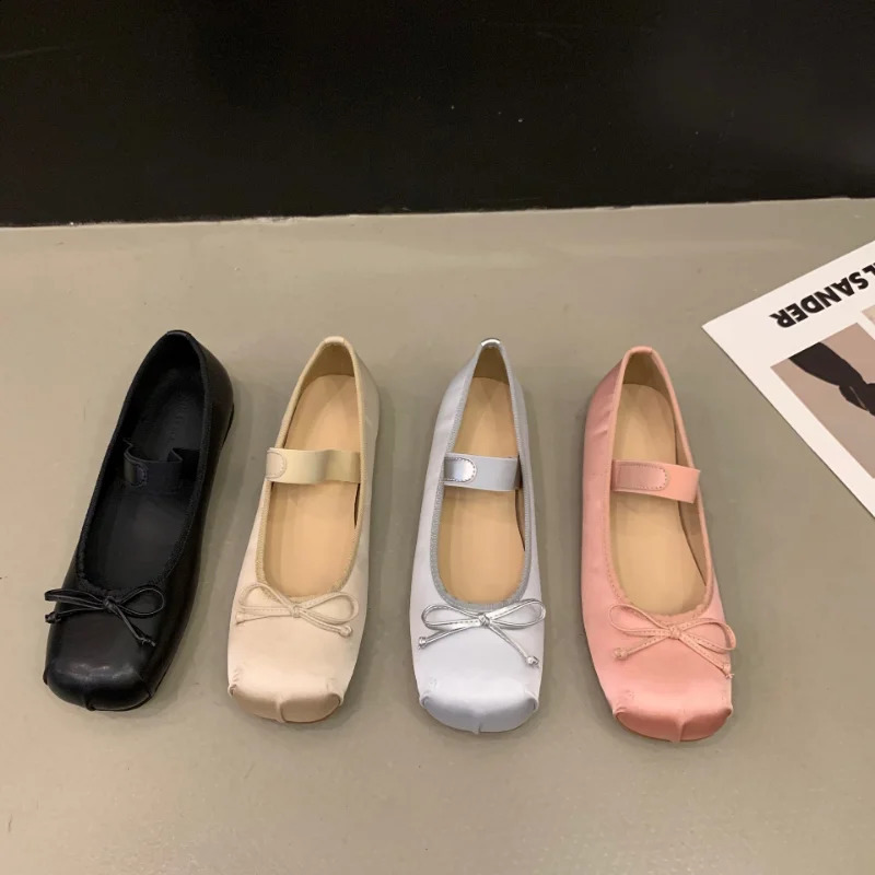Flats Fashion Classic Silk Ballet Womens Spring Vintage Satin Sier Mary Jane Women Elegant Valentine Shoes 240717