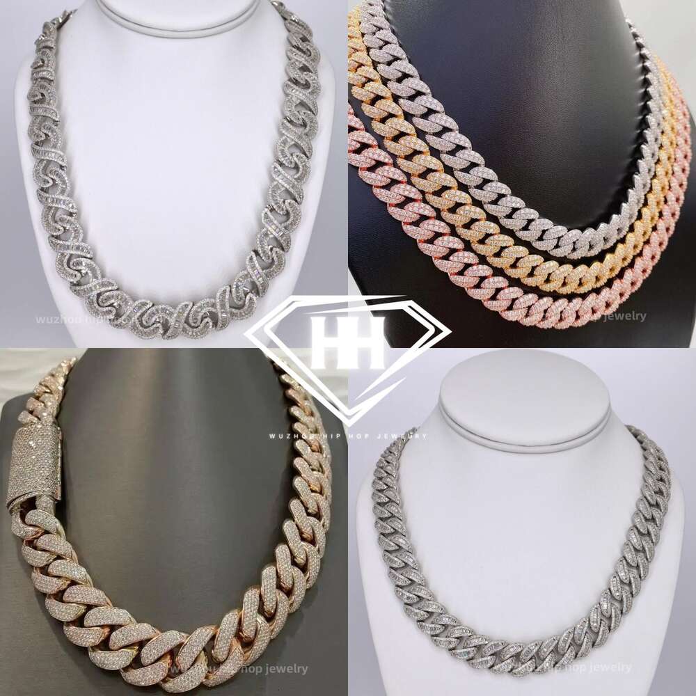 Bussdown Luxury Mix Cut Hiphop Chain 13mm Gold Plated Gra Certified Baguette Round Iced Out Moissanite Miami Cuban Necklace