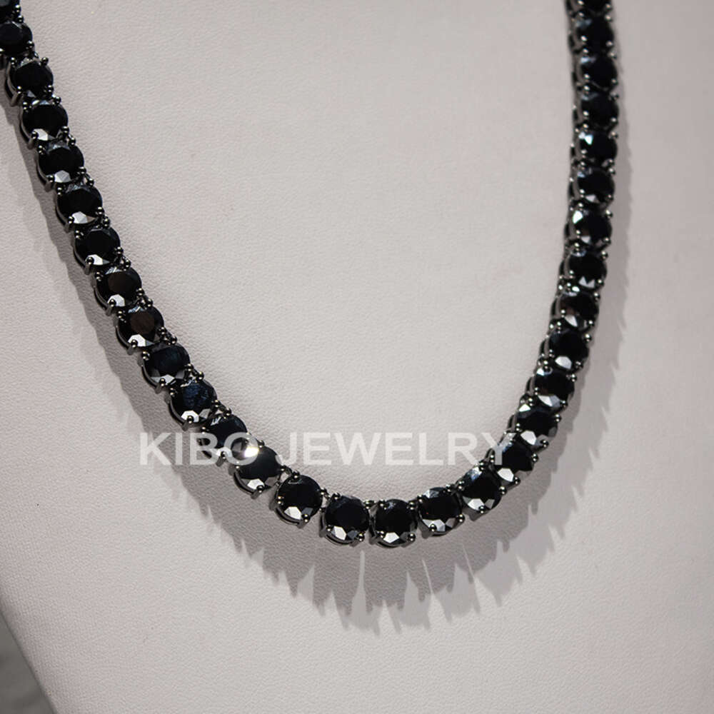 Coutom 4mm 6mm 8mm Iced Out Tennis Chain Necklace 925 Sterling Silver Diamond Black Moissanite Tennis Chain