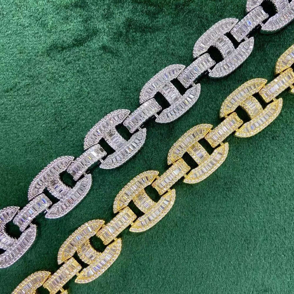 Hip Hop Rapper Cuban Chain 22mm Two Tone Baguette Moissanites Ice Out Men Cuban Chain Link Necklace
