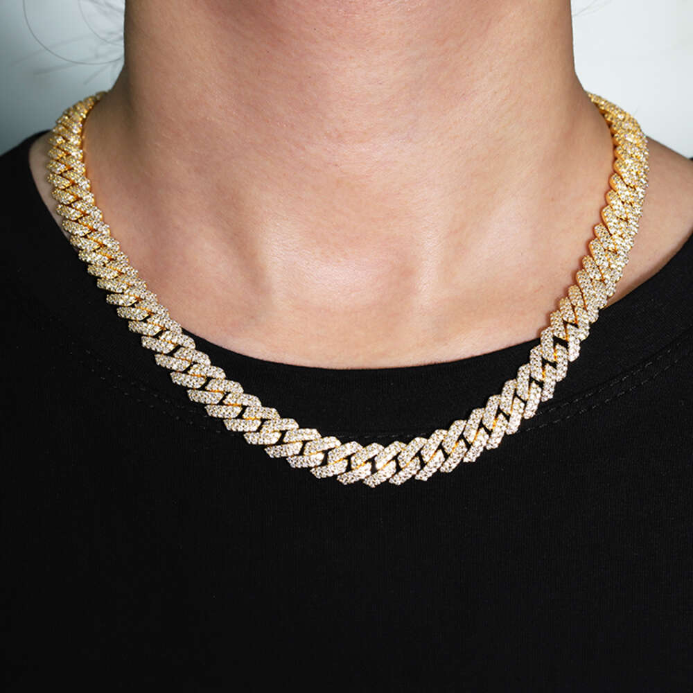Pink Cuban Chain Pure Silver Plated 18k Gold 8mm Wide Handmade Insert 2 Rows Vvs Moissanite Cuban Link Chain