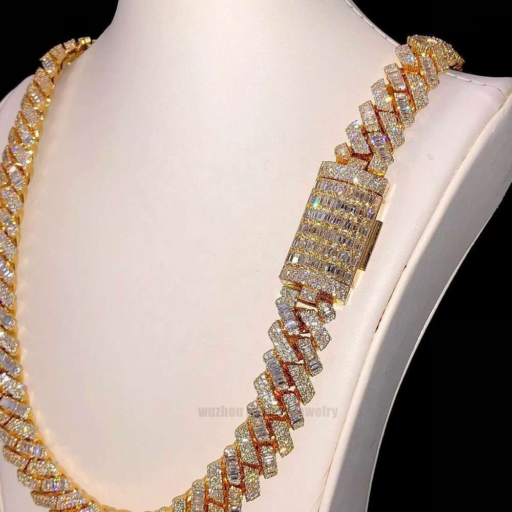 Hiphop Chain 10mm Gold Plated Gra Certified Baguette Round Iced Out Moissanite Miami Cuban Necklace Free door-to-door delivery