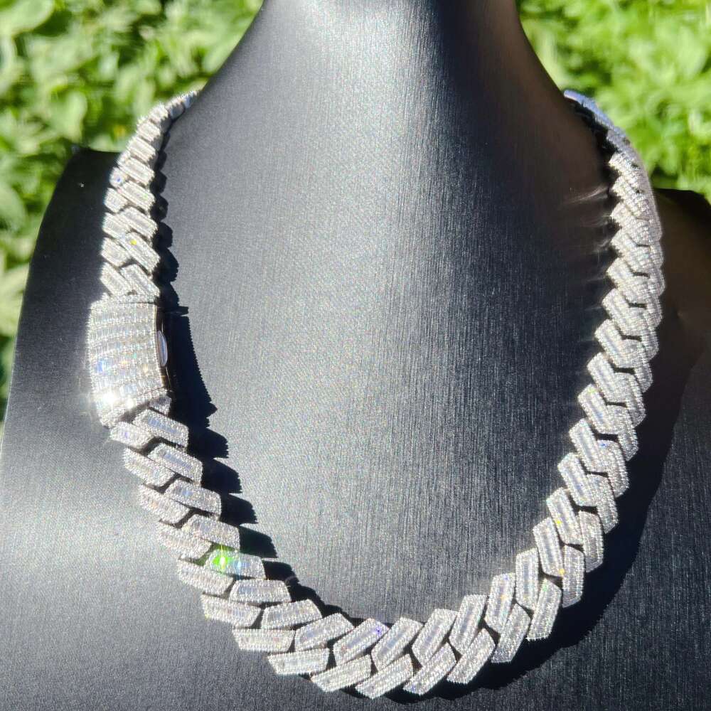 20mm VVS moissanite cuban link chain hip hop Fine jewelry Baguette dia Men necklace Sterling Sier Fully