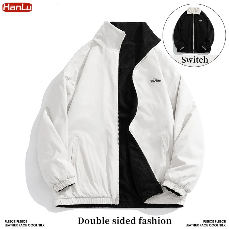 HANLU mens doublesided jacket casual fashion stand collar autumn and winter warm clothes zipper wool 240824