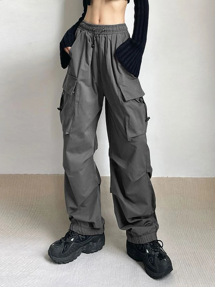 HOUZHOU Harajuku Oversized Cargo Parachute Pants Women Streetwear Vintage Y2k Hip Hop Wide Leg Joggers Baggy Sweatpants Techwear 240723