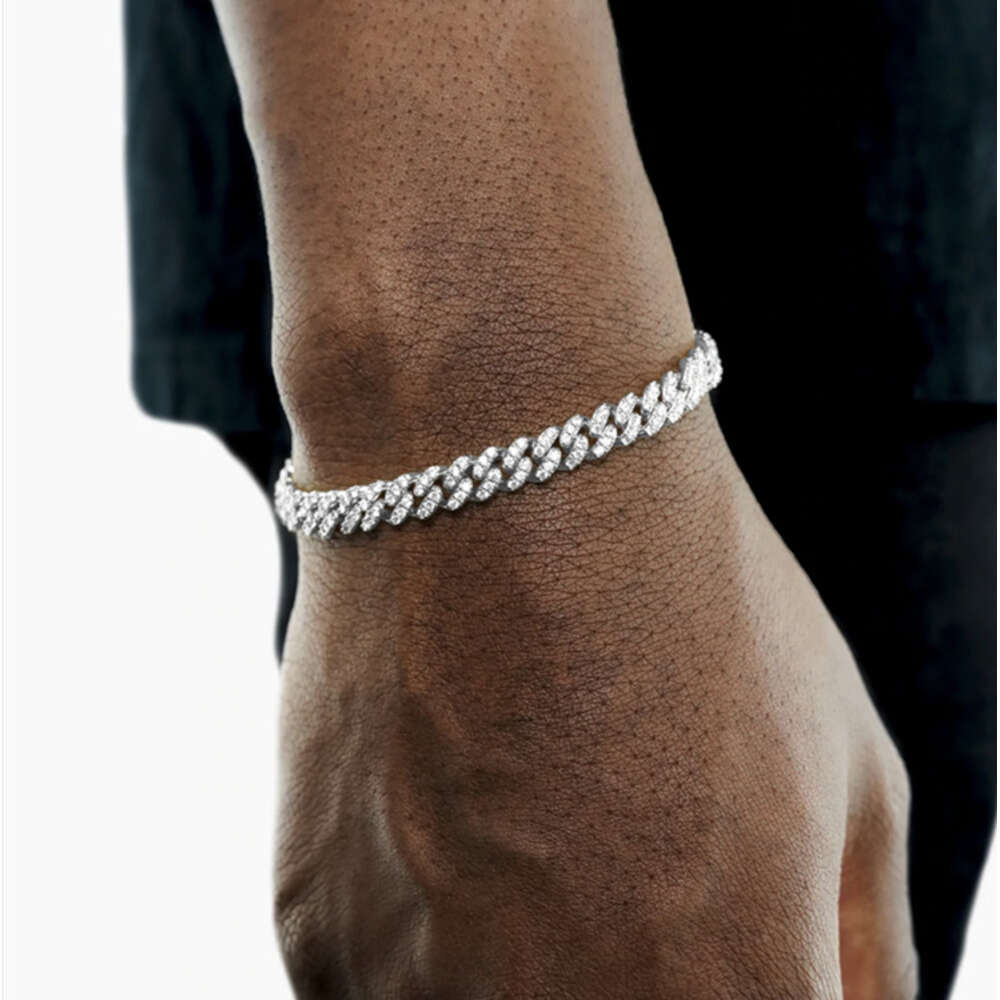 High Quality Pass Diamond Test Vvs Moissanite 6mm Single Row Hip Hop Sterling Silver Custom Moissanite Cuban Chain