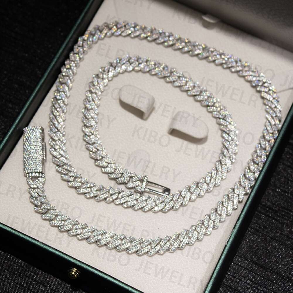 Hip Men Jewelry 12mm Sterg Sier 10k 14k Iced Out Vvs Moissanite Cuban Chain Necklace