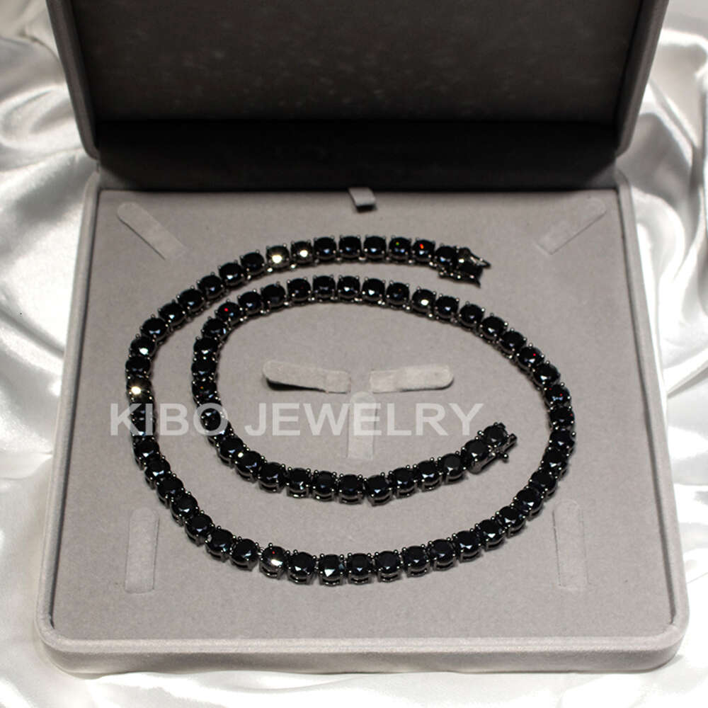 Coutom 4mm 6mm 8mm Iced Out Tennis Chain Necklace 925 Sterling Silver Diamond Black Moissanite Tennis Chain