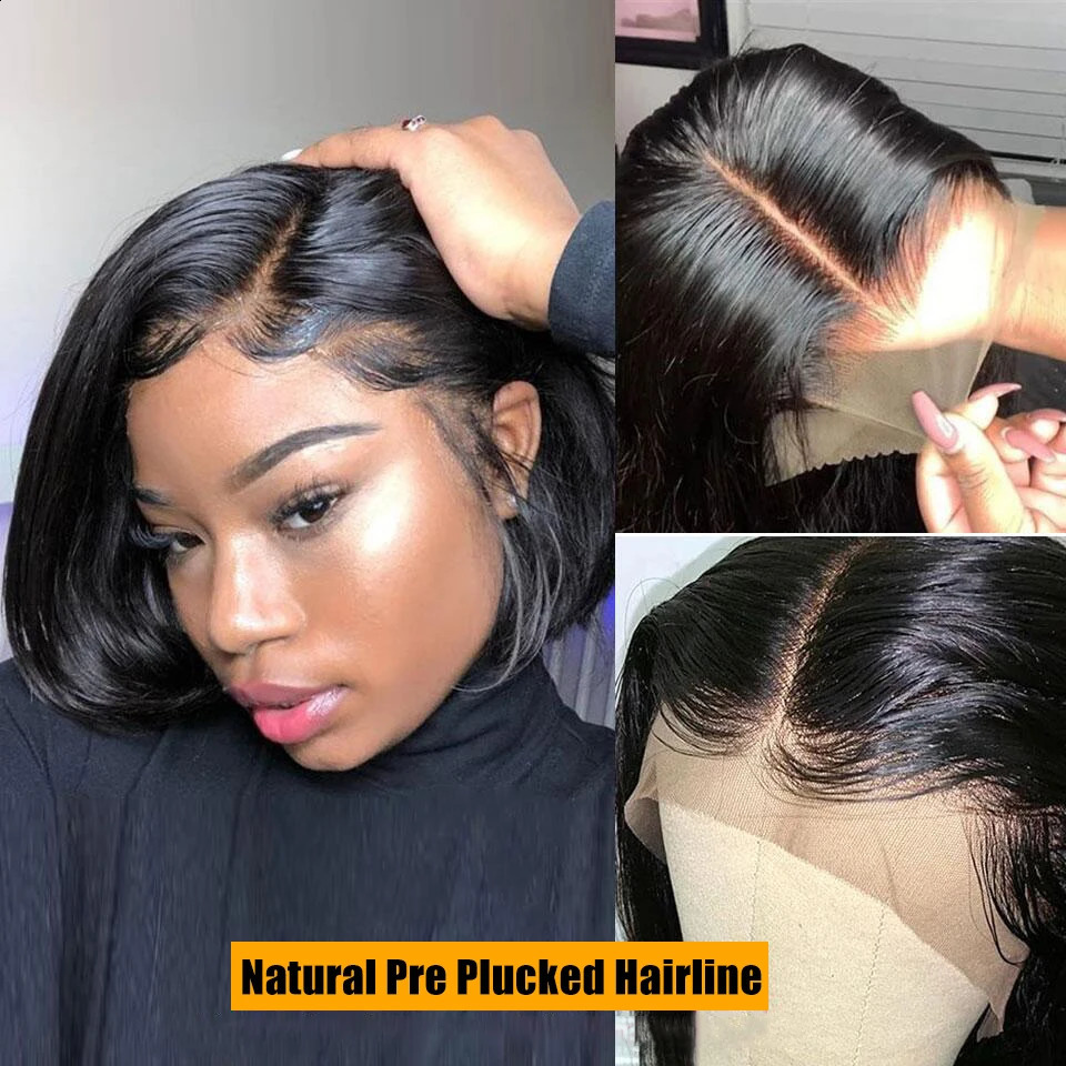 Brazilian 134 Lace Front Wig Short Human Hair Wigs Remy 44 Bob Straight for Women Swiss QT 240715