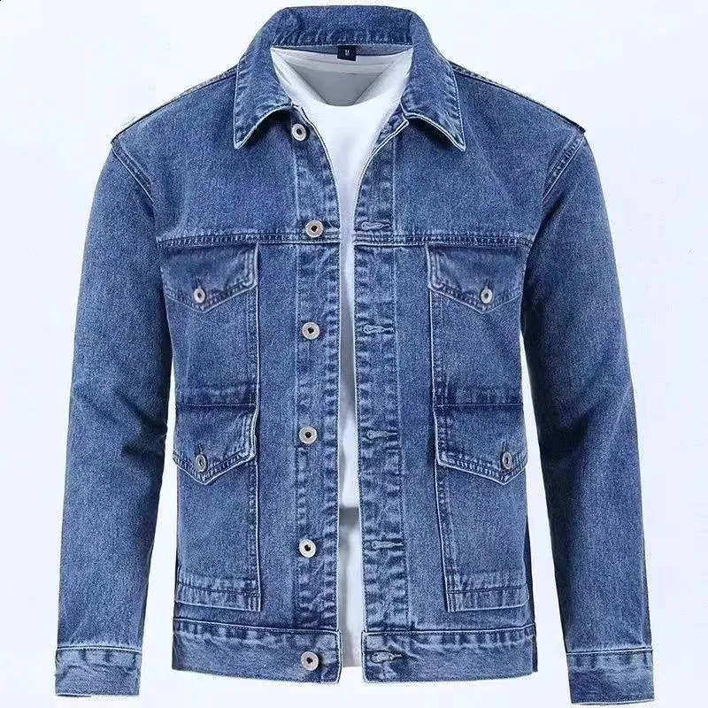 Spring and Autumn Fashion Trend Solid Color Denim Jacket Mens Casual Loose Comfortable Large Size High Quality Coat 240802