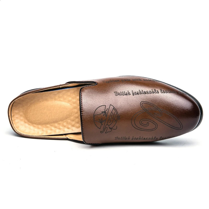 Business Half Slippers Mens Office Summer Trend Personalized Carved Dress Genuine Leather Breathable Toe Cap Shoes Zapatos 240718