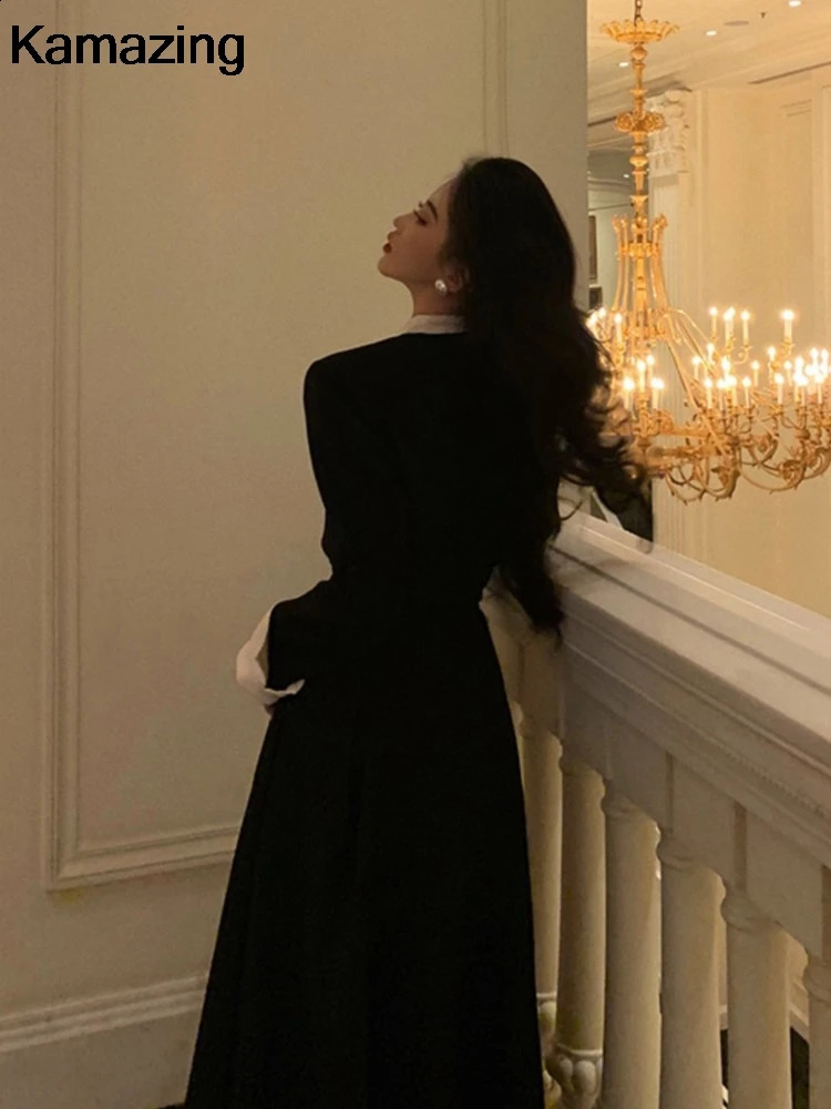 Women Elegant Korean 2 Piece Set Autumn Trend Lace Up Single Breasted Blazer Hight Waist Skirt Suit Office Lady Black Outfits 240727wtt