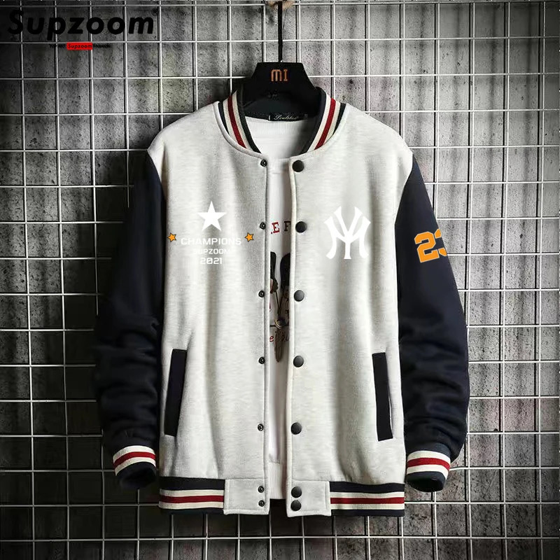 Supzoom ly arrived with ribbed sleeves cotton top single chest casual bomber baseball jacket loose cardigan 240827