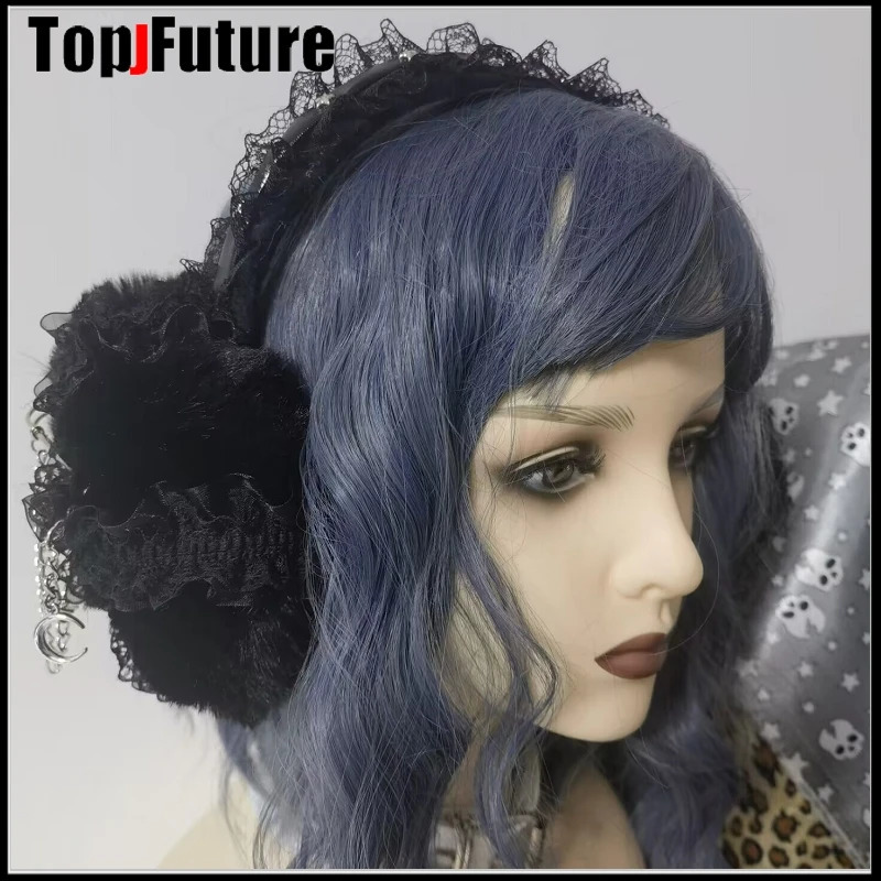 Harajuku Punk Girl Women Plush Goth Warm Earmuffs Gothic Womens Lolita Warmer Muff Ear Cover Y2K Lovers Fold Headband 240724