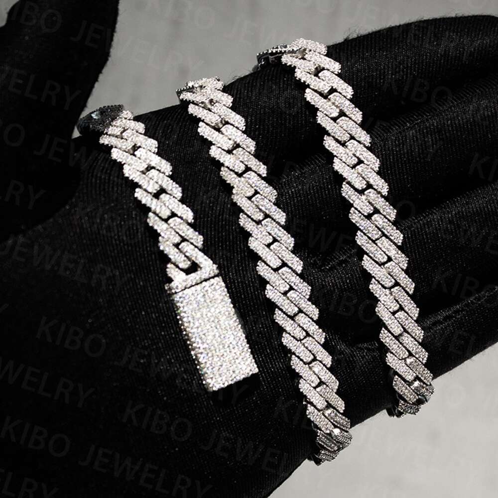 Hip Men Jewelry 12mm Sterg Sier 10k 14k Iced Out Vvs Moissanite Cuban Chain Necklace