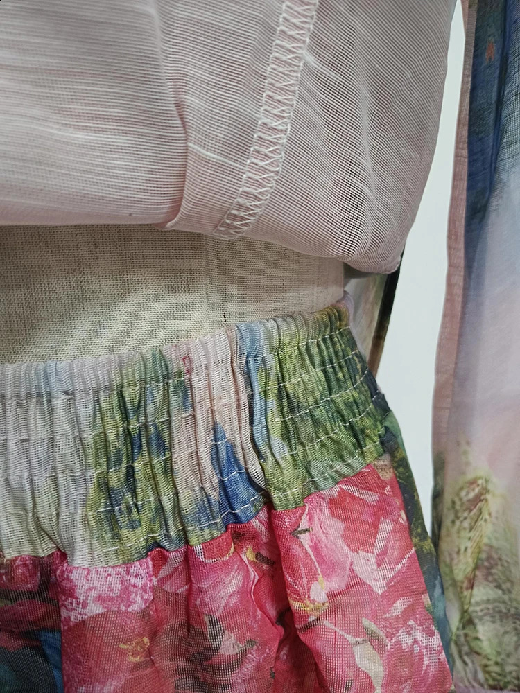 TWOTWINSTYLE Colorblock Printing Two Piece Set For Women Lapel Long Sleeve Top High Waist A Line Skirt Formal Sets Female 240727