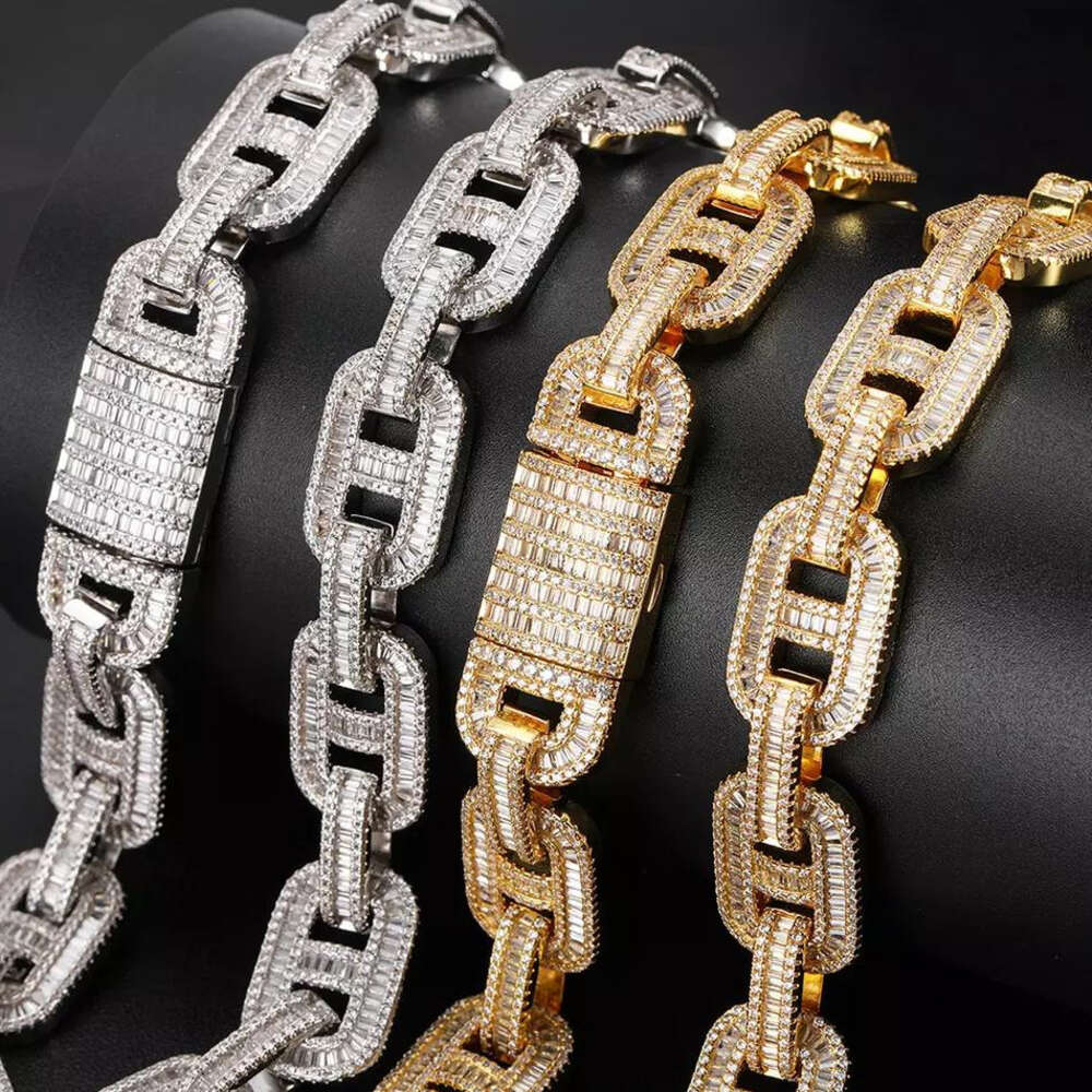 Hip Hop Rapper Cuban Chain 22mm Two Tone Baguette Moissanites Ice Out Men Cuban Chain Link Necklace