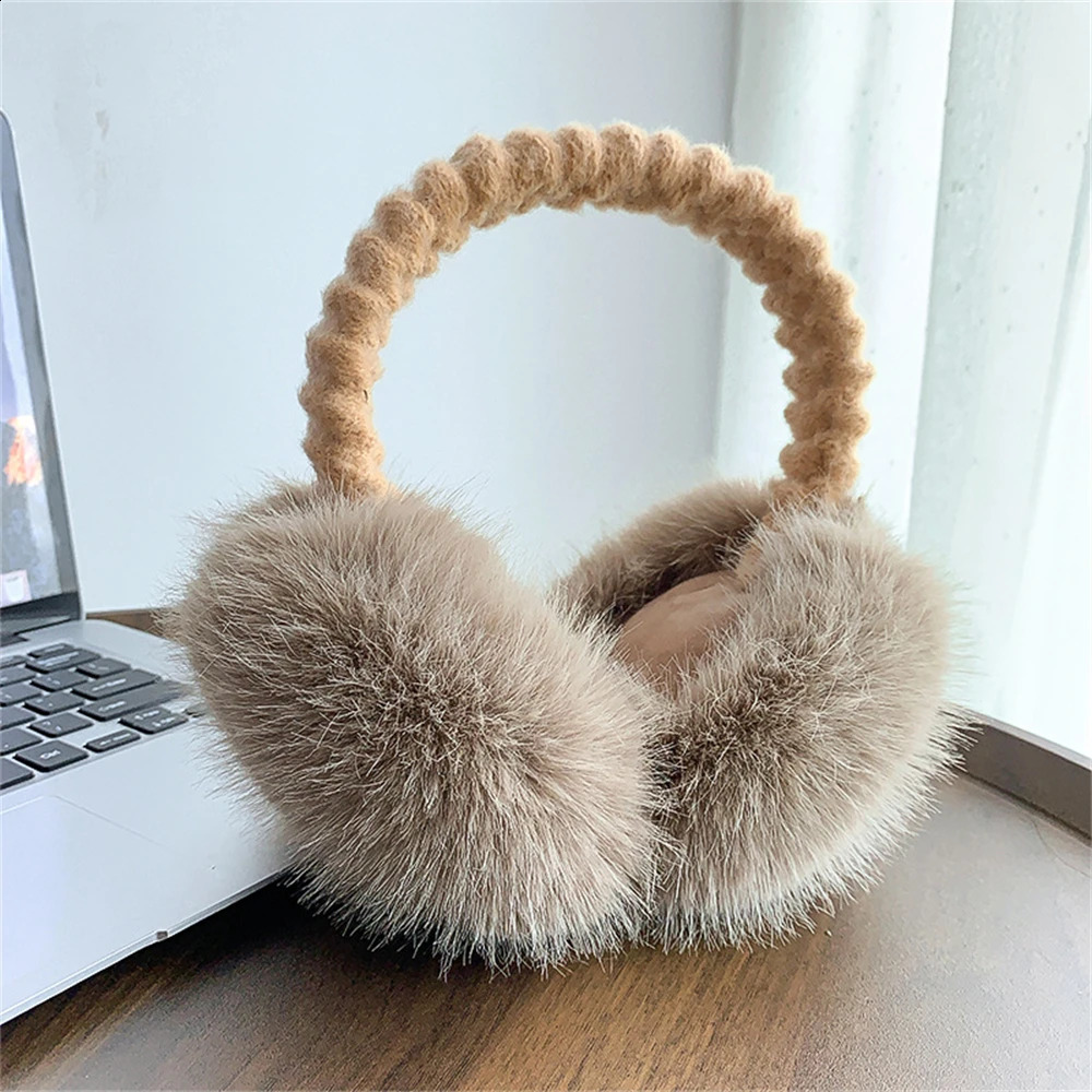 Cute Plush Fur Headphones Women Winter Warm Earmuffs Soft Cashmere Solid Fur Earplugs Fashion Unisex Ear Cover Outdoor Supplies 240724