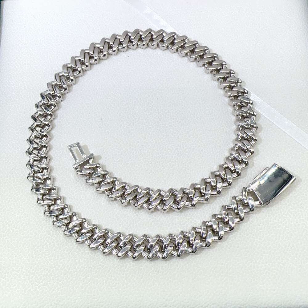 12mm Cuban Silver Chain Plated Necklace for Men Moissanite Prong Link 925 Diamond Bracelet